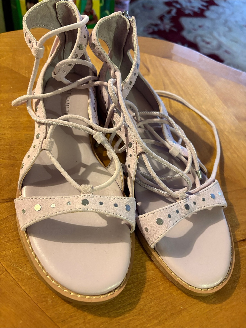 Vince Camuto Blush Pink Studded Lace-Up Gladiator Sandals